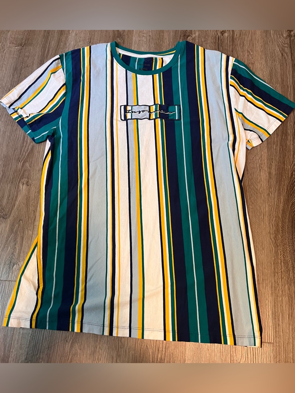 Vox Populi Men's Striped Crew Neck Shirt - Green, Navy & White